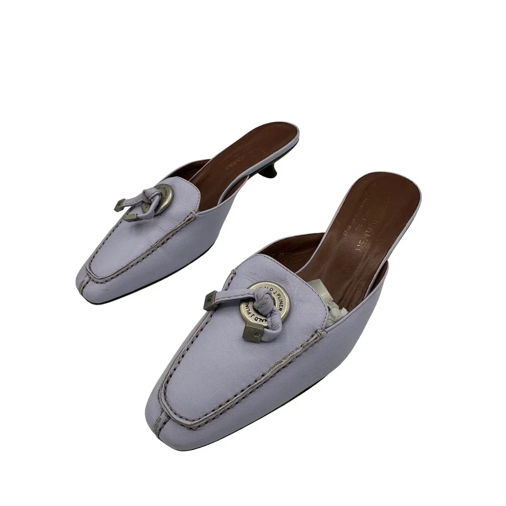 Donald J Pliner Mules Women 7 Lavender Good Leather Kitten Heel Italy Square Toe - Picture 4 of 15